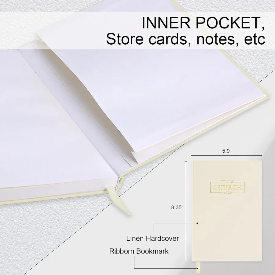 교회 노트 저널 설교 노트 기독교 노트북 린넨 성경 공부 저널 기도 저널 빈 노트북 주요 내용 작성용