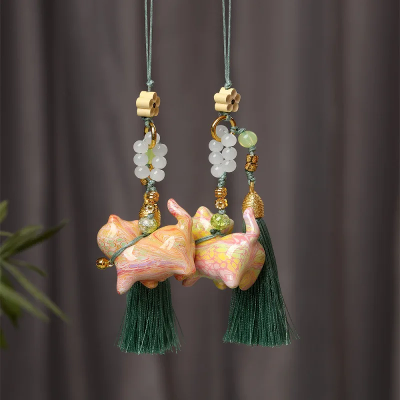 Colorful Kawaii  Niche Cat Super High Value Beaded Lacquered Cat Wenwan Handmade Couple Bag Chain Cute Kitten Kids Gifts