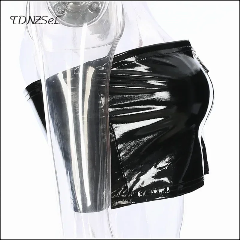 Sexy Damen-Bandeau-Tube-Top aus glänzendem Kunstleder mit Metallreißverschluss, trägerloses Crop-Top, Y2K Rave Clubwear, Sommerparty, UK – Detail 7
