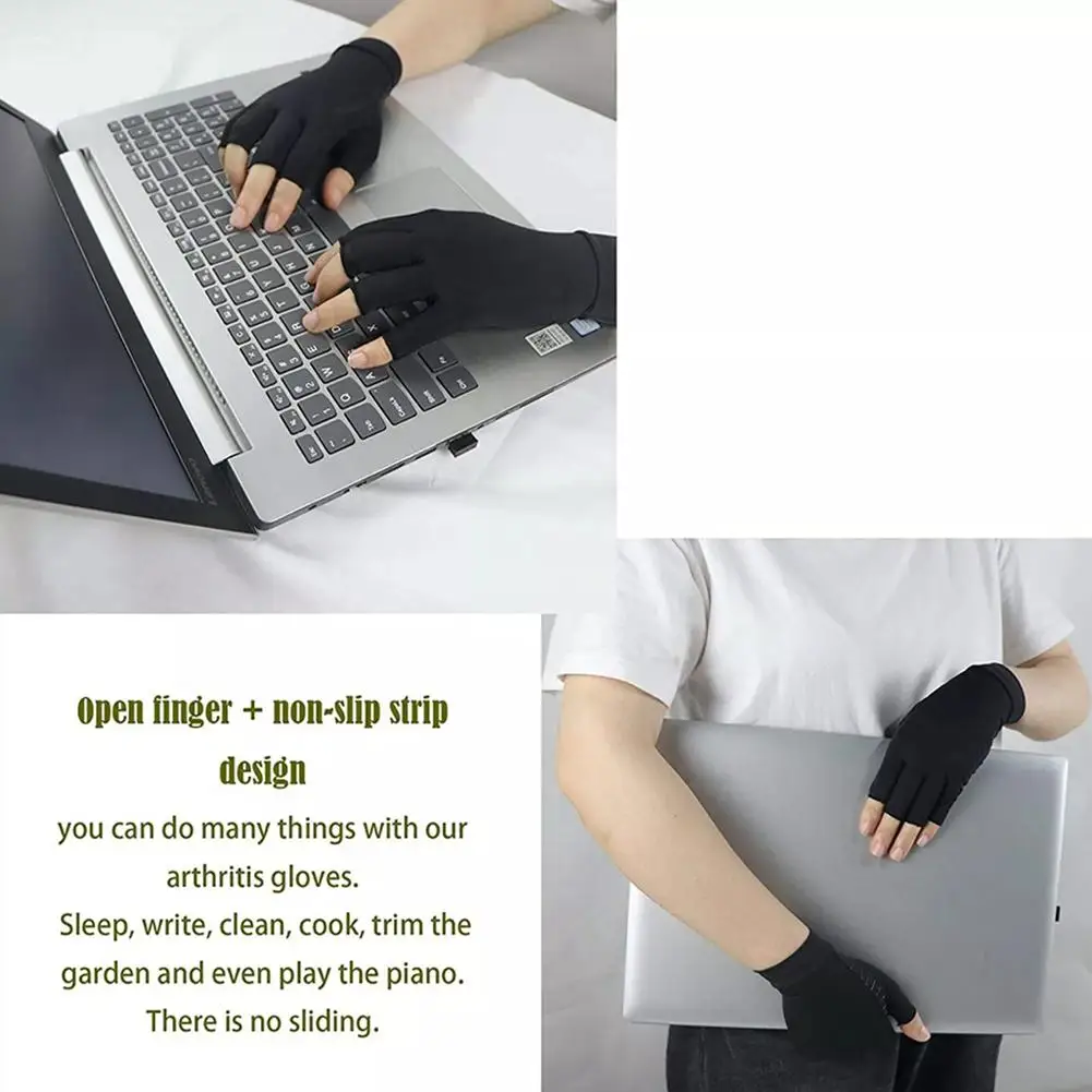 1Pair Copper Arthritis Compression Gloves,Relieve Hand Pain Swelling And Carpal Tunnel Fingerless For Typing,Support For Joints