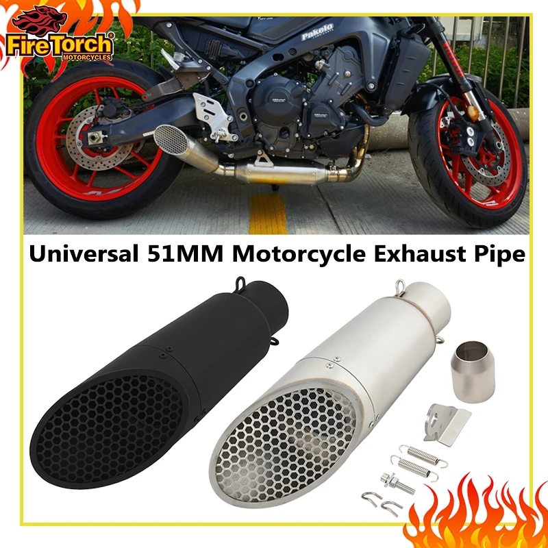 

Motorcycle Exhaust Modify Stainless Universal 51MM Muffler Pipe Escape With Mesh No DB Killer For ER6N MT07 CBR1000RR S1000RR