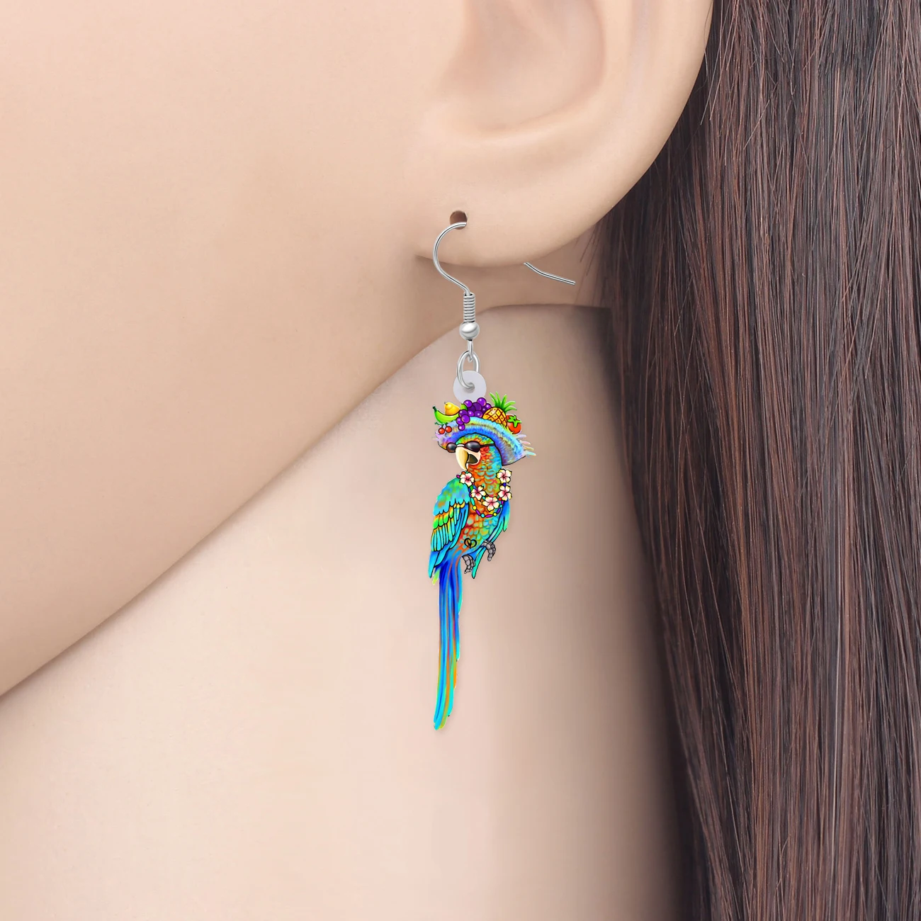 Bonsny Acrylic Floral Hawaii Fruit Parrot Earrings Pet Birds Dangle Drop Charms Fashion Jewelry Decorations For Women Girl Gifts