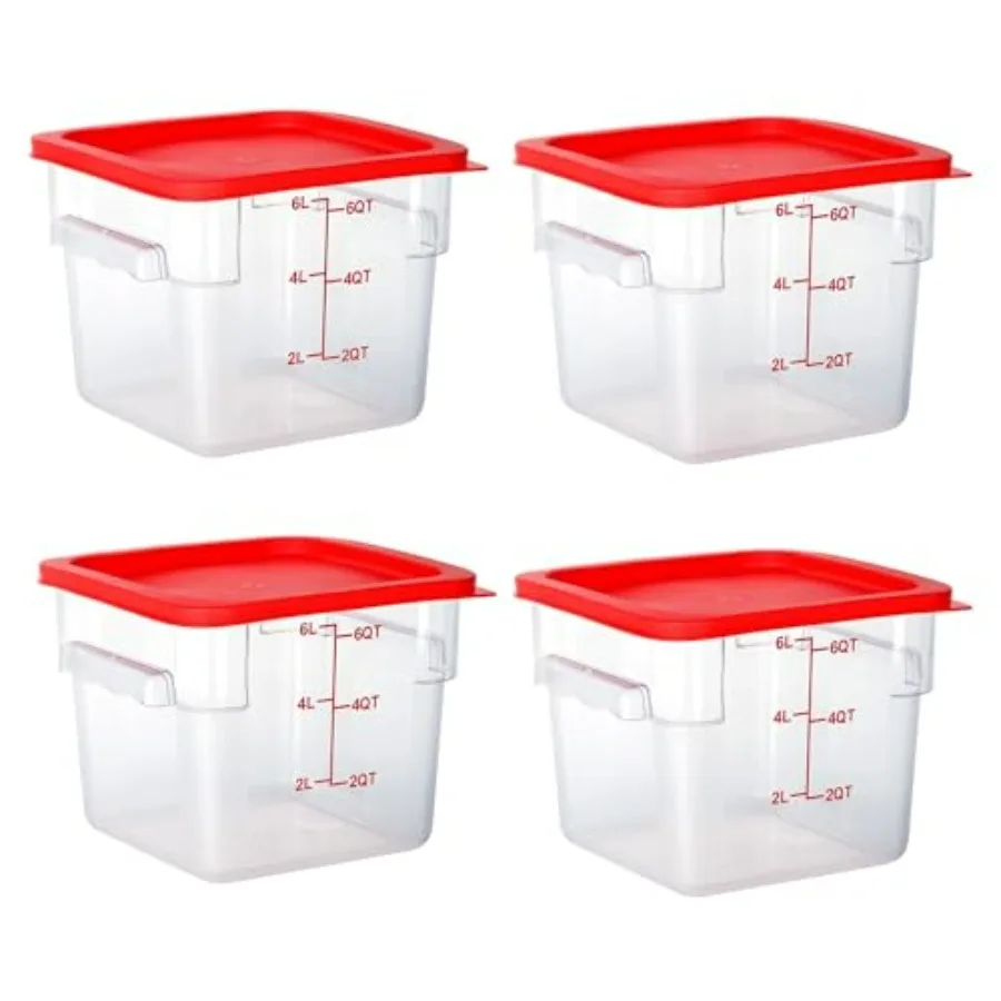 

4 Pack Clear Polycarbonate Square Food Storage Containers with Lids and Handles for Commercial Use NSF Certified 6Qt Transparen