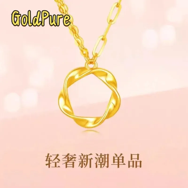 

Золотое колье Goldpure Luxury 24K 9999 из чистого золота, женское, в стиле Мёбиуса, с геометрическим круглым кулоном, цепочка на ключицу, легкая роскошь.