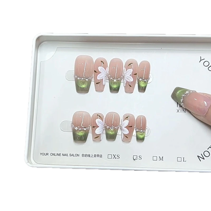 

Pure handmade phototherapy wearing nail green elf ice flower hand-painted reusable nail patch removable