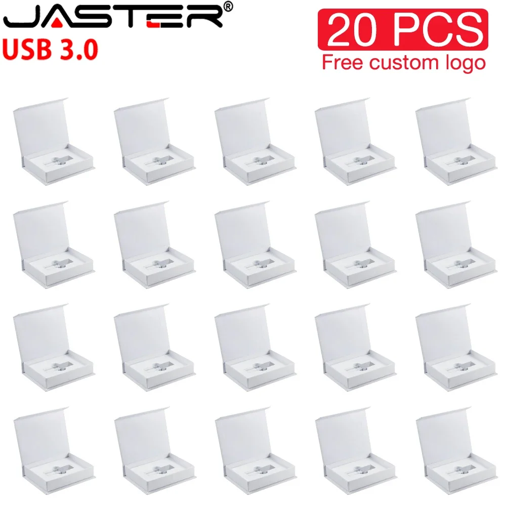 JASTER 20 PCS LOT USB 3.0 Flash Drives 128GB White Book U Disk 64GB  Free Custom Logo USB Stick 32GB Wedding Gift Pen Drive 16GB