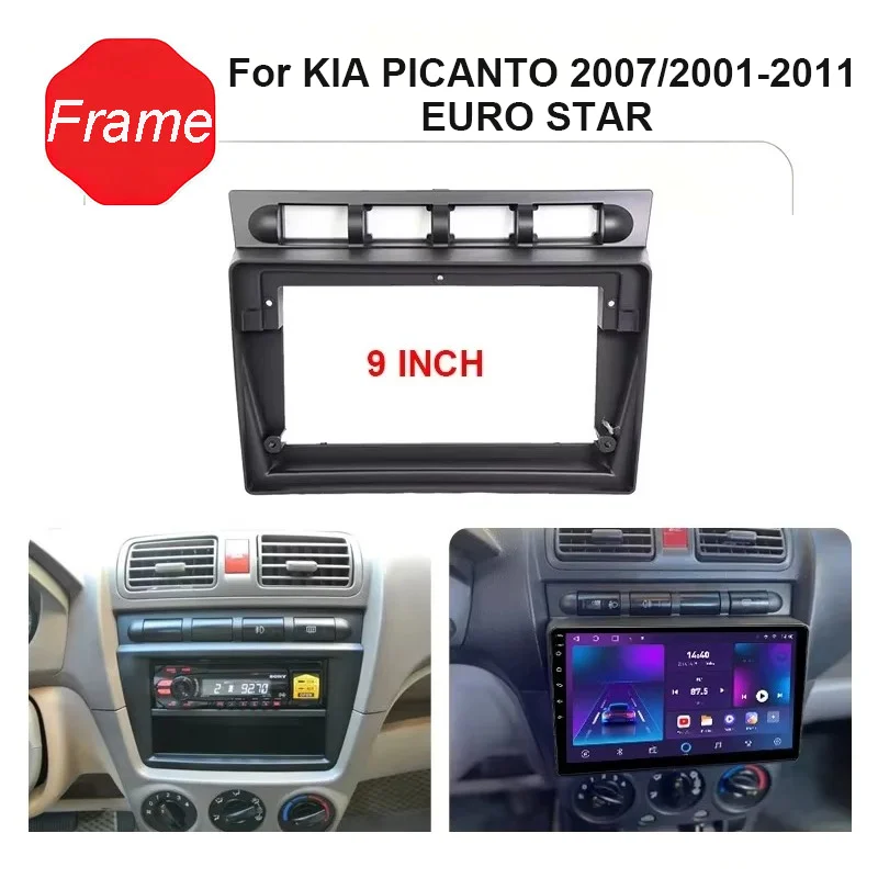 Car Radio Fascia Frame For KIA PICANTO 2007/2001-2011 EURO STAR 9Inch Panel Wire Harness Power Cable Adapter