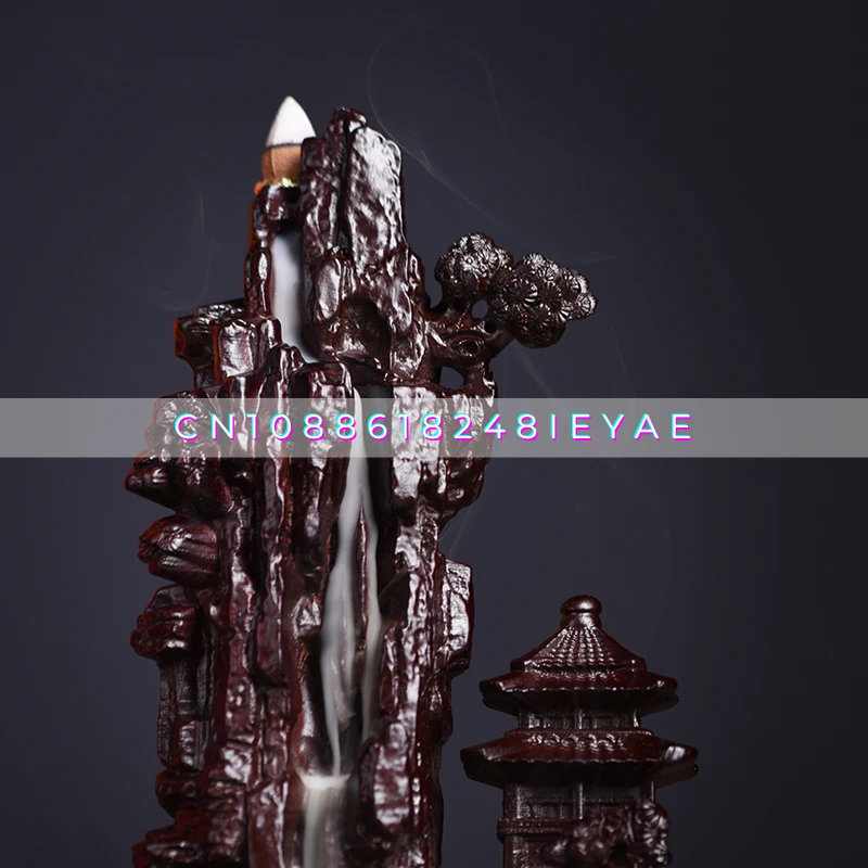 Ebony Alpine Rain Pavilion Backflow Incense Size Ornament Home Study Desktop Decoration Mahogany