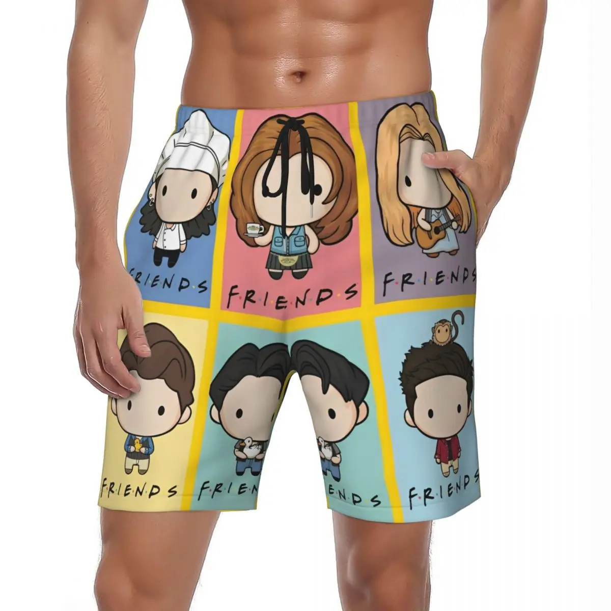

Купальники Друзья ТВ-шоу Плакат Шорты Летняя программа Мультфильм Повседневные пляжные шорты Мужские быстросохнущие плавки для серфинга