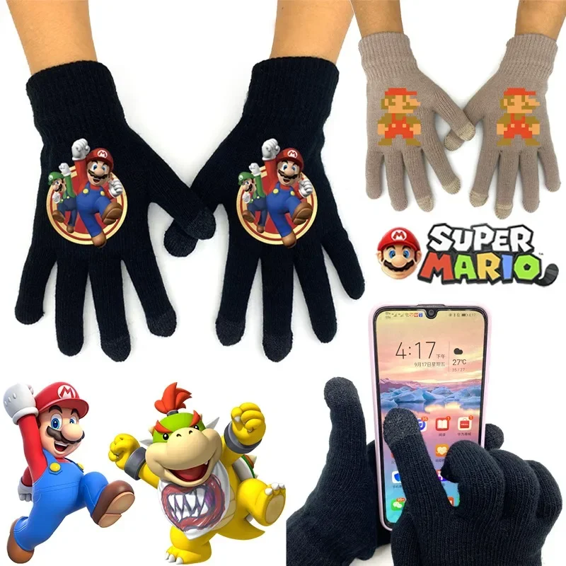 

Зимние перчатки Super Mario Bros для детей, полностью завернутые перчатки с сенсорным экраном, детские теплые длинные перчатки, игровые анимационные принты