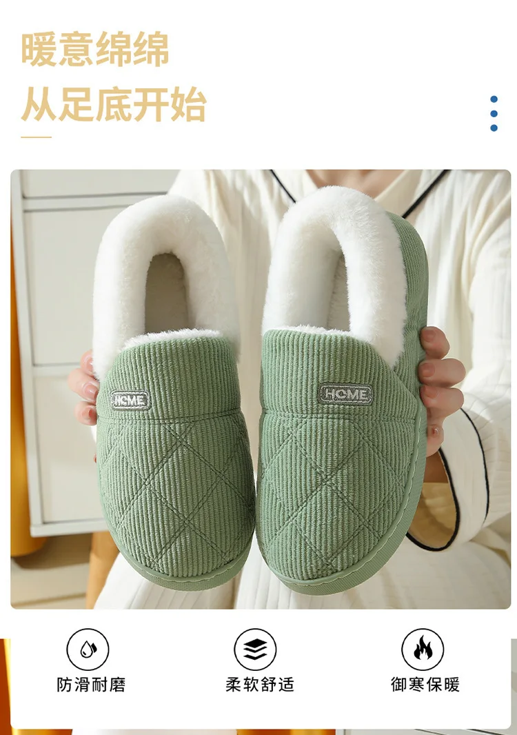 Shevalues Flauschige Baumwollschuhe für Damen, rutschfeste flache Hausschuhe, flauschige, gemütliche, warme Hausschuhe, Winter-Hausschuhe mit weicher Sohle – Detail 3