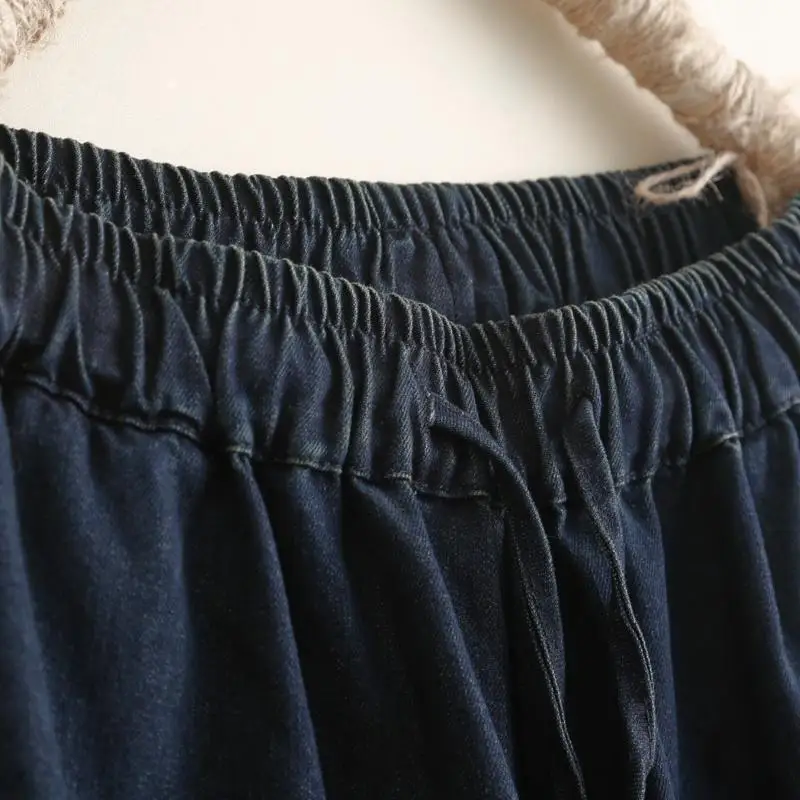 2025 Summer Ladies Embroidered Baggy Jeans Women Retro Embroidery Denim Trousers Vintage Females Elastic High Waist Harem Pants