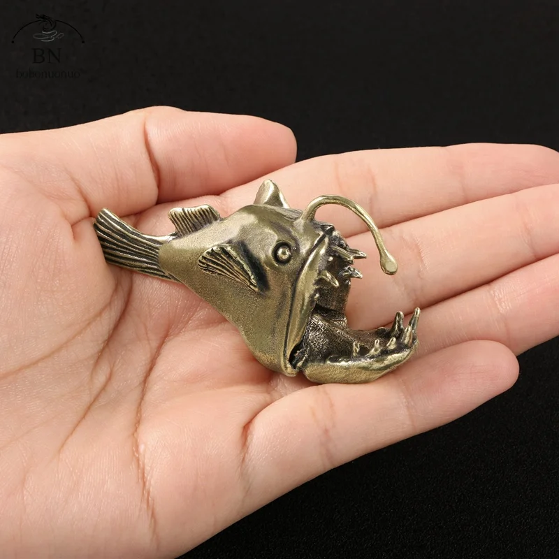 Retro Brass Ocean anglerfish Watching Fishes Sea Animals Model Fishbowl Decoration Action Figures Education Miniatures Kids Toys