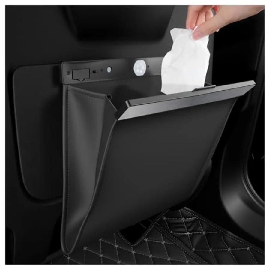 

LED Car Trash Can Leak-Proof, Strong Magnetic Fast Closing Car Trash Bin as Cars Organizers and Storage, Cars Garbage Can with