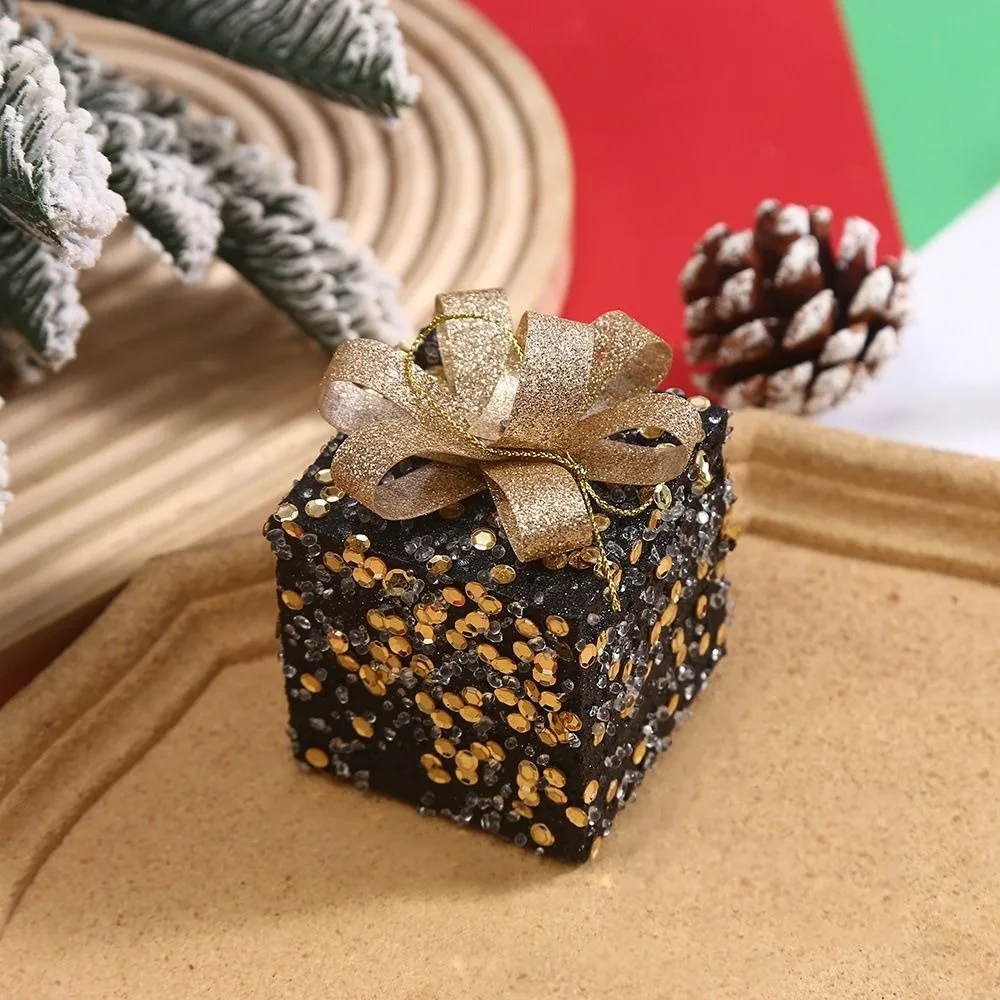 8cm Christmas Ball with Sequins and Ribbons Shining Christmas Tree Ornaments Balls Foam Black Christmas Tree Pendant Wedding