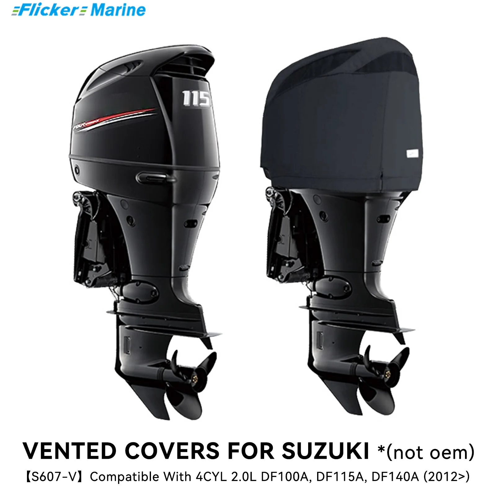 Flicker Heavy Duty Vented Engine Cover Compatible with Suzuki DF100A DF115A DF140A (2012+)|All-Season, Secure Fit, Waterproof UV