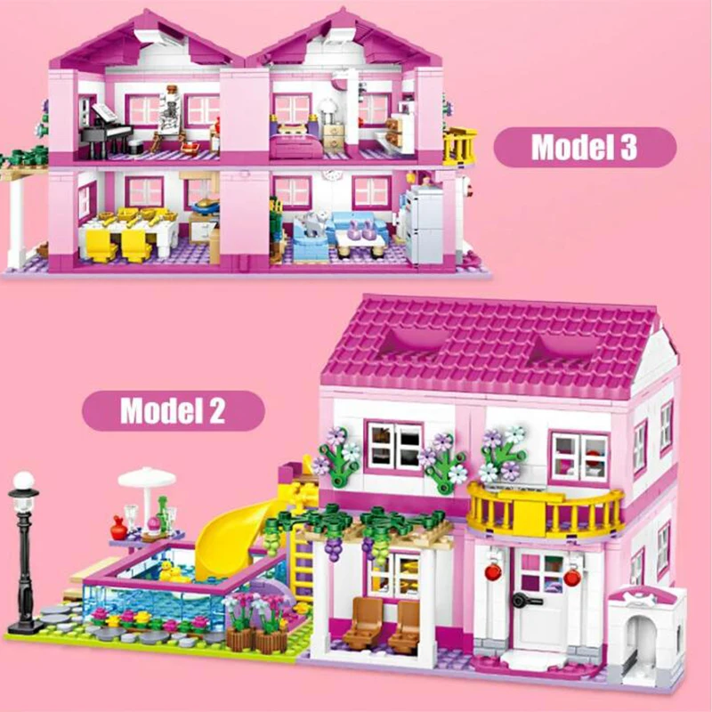 Juego de bloques de construcción de Castillo de Villa de vacaciones de verano, casa de amigos, figuras de piscina, Juguetes DIY para niños, regalo de cumpleaños para niñas