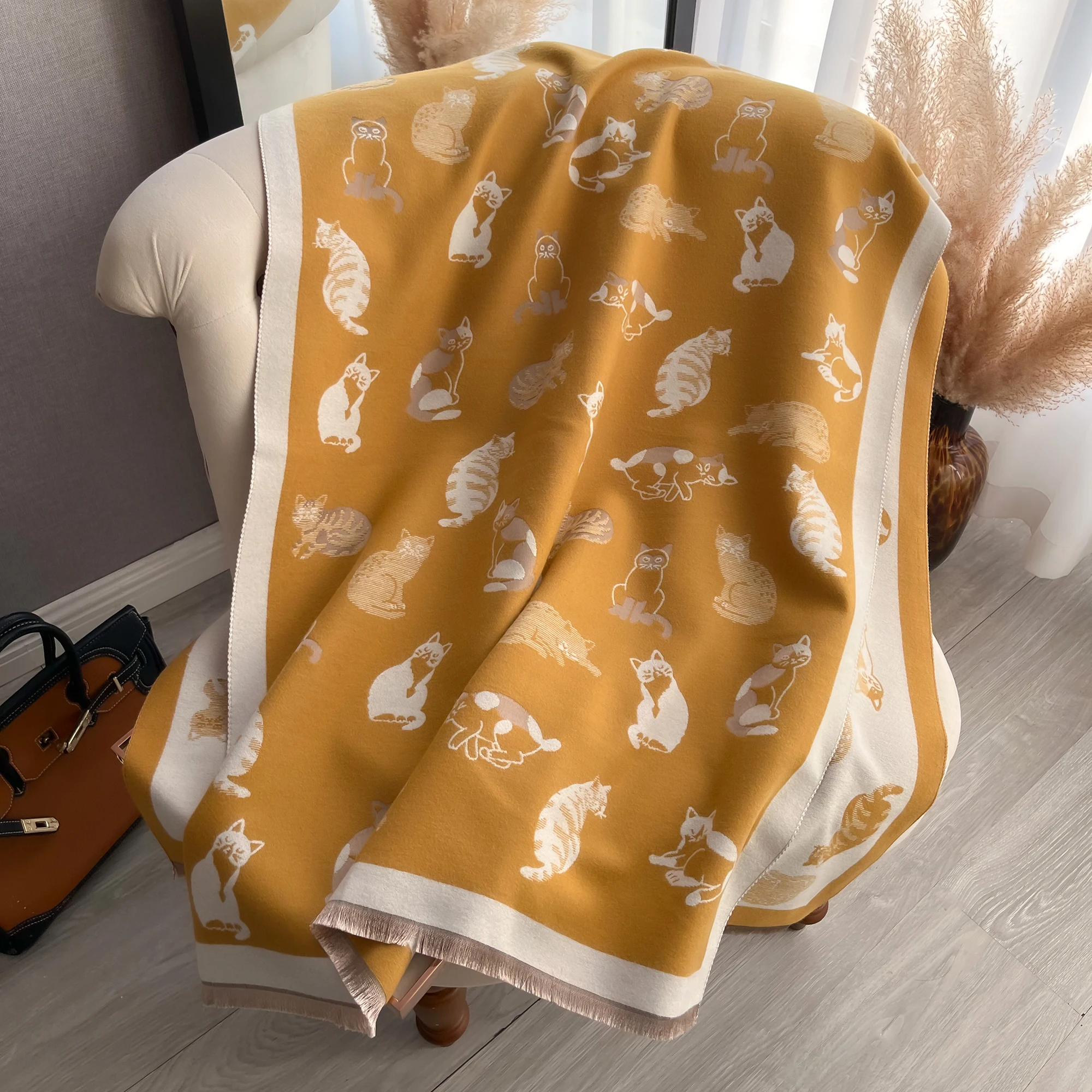 Frauen Neueste Tier Jacquard Katze Schal Imitation Kaschmir Weiche Warme Fransen Schal Herbst Winter Kältebeständig Winddicht Decke 2025 – Detail 14