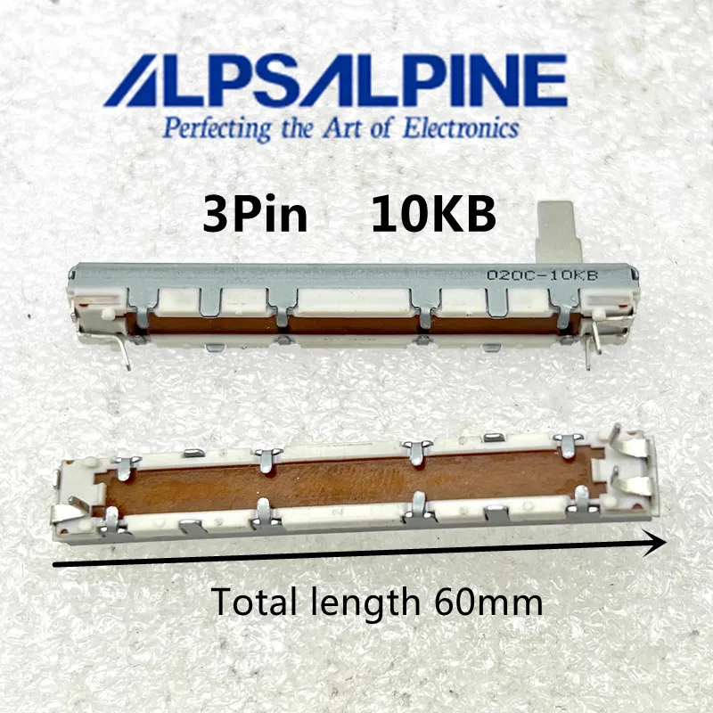 1pcs，Straight slip potentiometer，B10K，3Pin，Total length 60mm