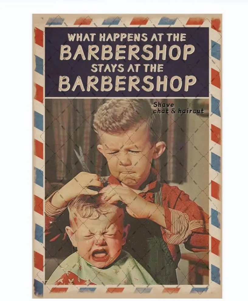 EMOHAT Barbershop Metal Tin Signs What Happens At The Barbershop Stays At The Barbershop Barber Sign Wall Decor Vintage Decorati