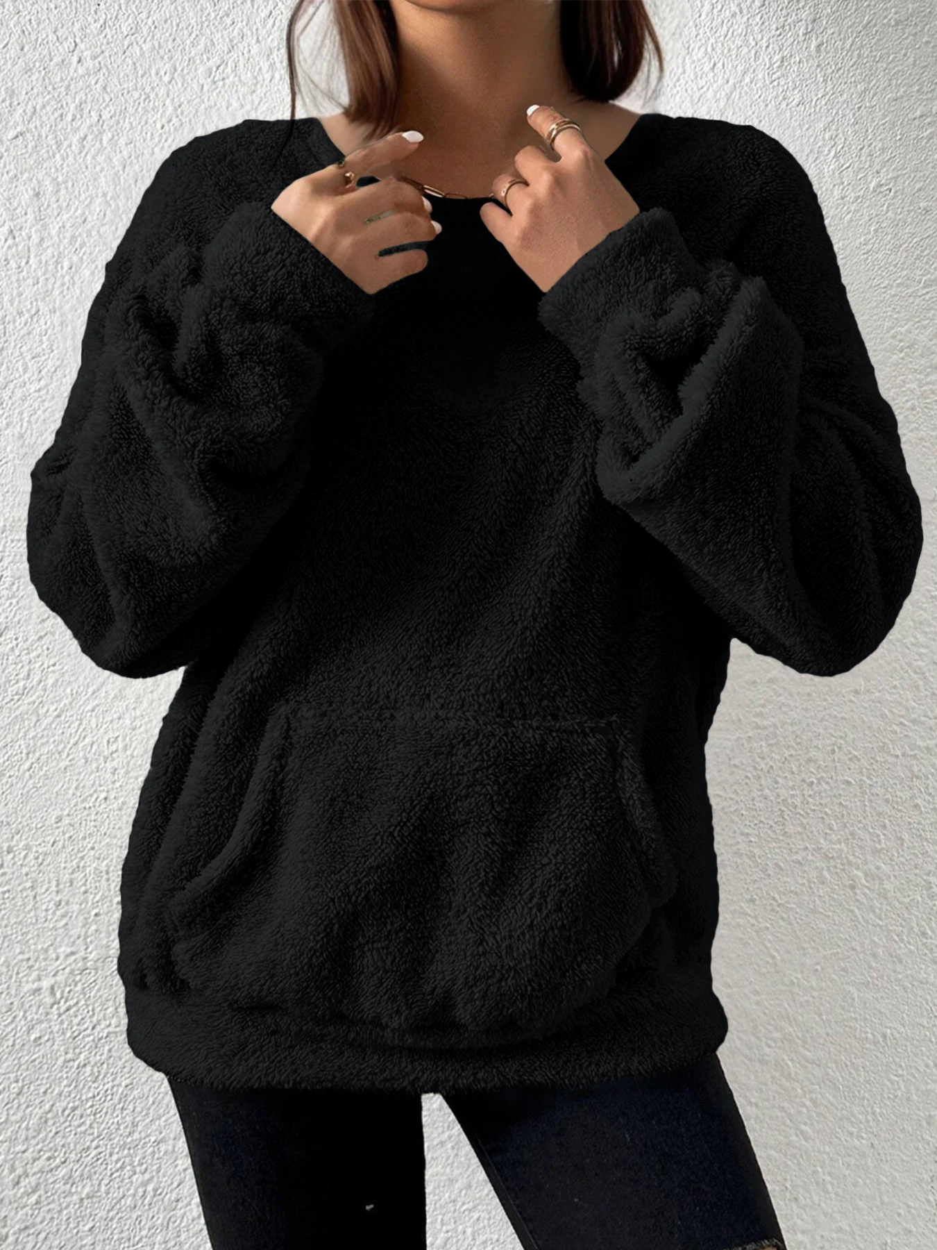 سترة كاجوال عصرية للخريف والشتاء مريحة وبسيطة بلون سادة وأكمام طويلة ورقبة دائرية #3