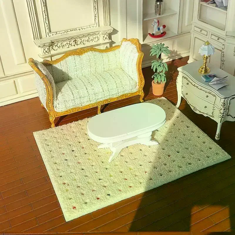 Alfombra de felpa en miniatura para casa de muñecas 1: 12, modelo de alfombra esponjosa, accesorio de fotografía, juguetes para juego de imitación para niños, Mini regalos de decoración para casa de muñecas
