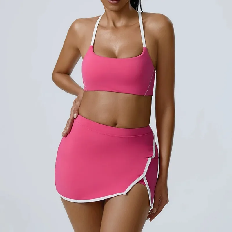 

Yoga Women Workout Bra and Shorts Two Piece Patchwork Open Back Elastic Fitness Yoga Outfit Sport Set Women