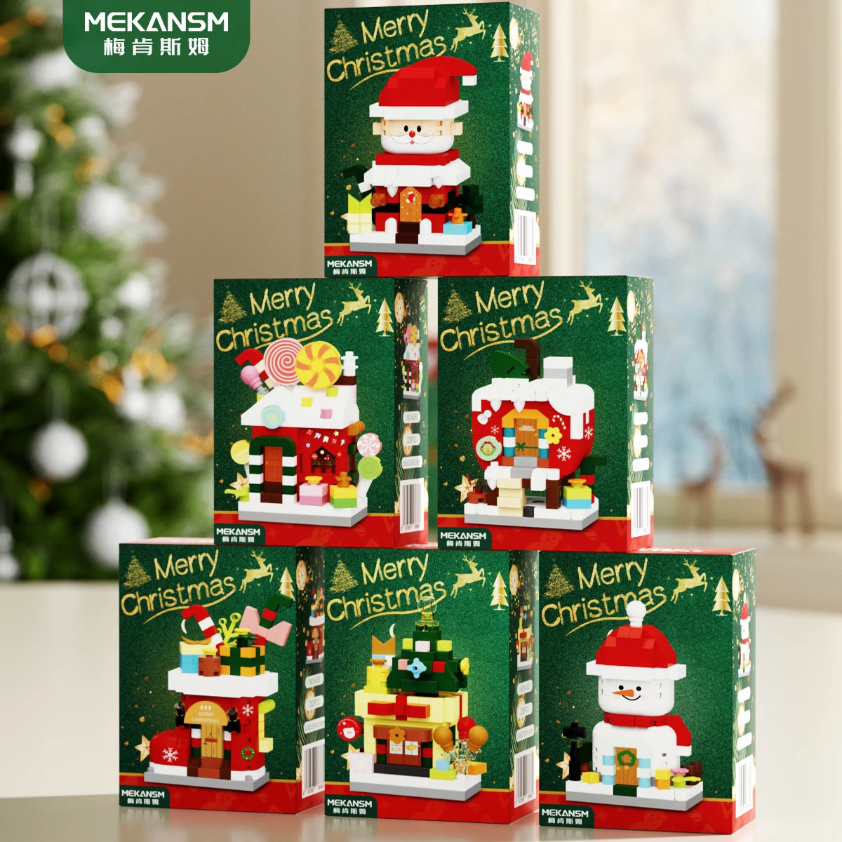 Kerstman Wensboom Sokken Apple Candy House Bouwstenen, DIY Home Decoratie Montage Speelgoed, Voor Kinderen Kerstcadeaus