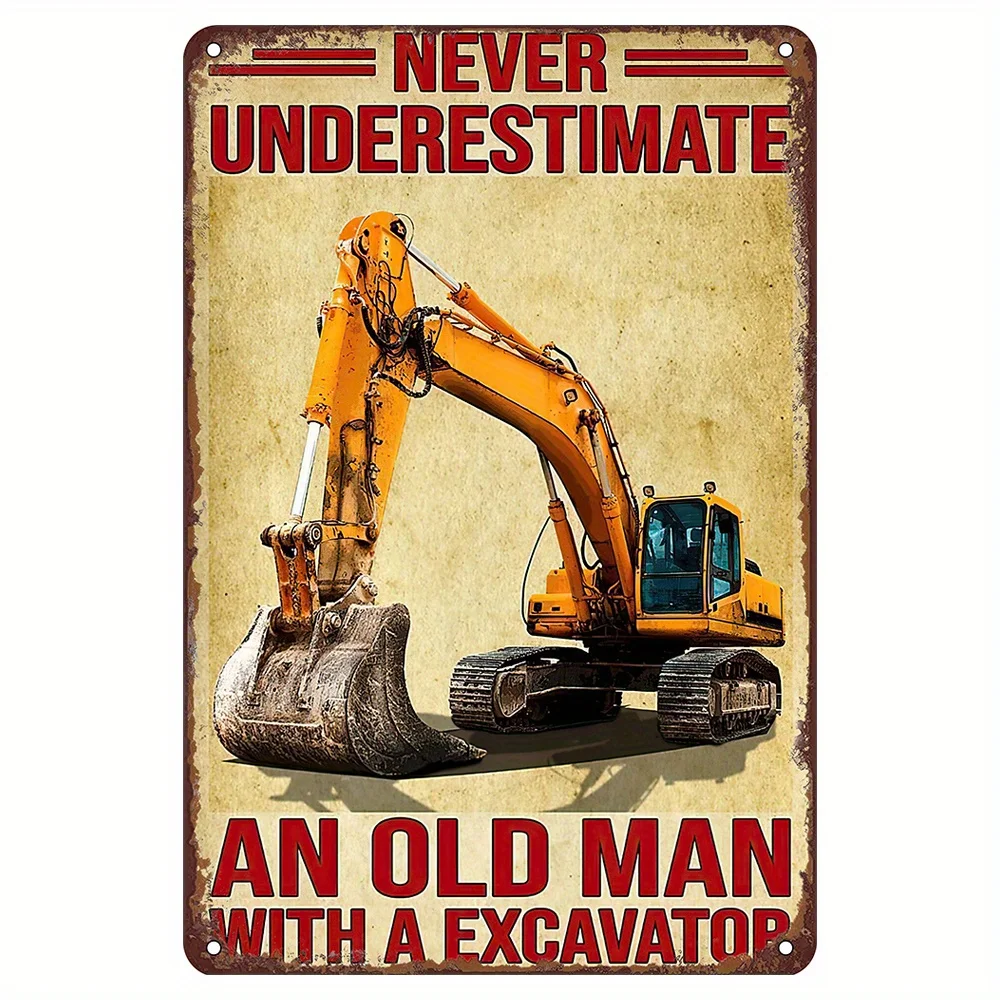 Vintage Excavator Metal Tin Sign - 