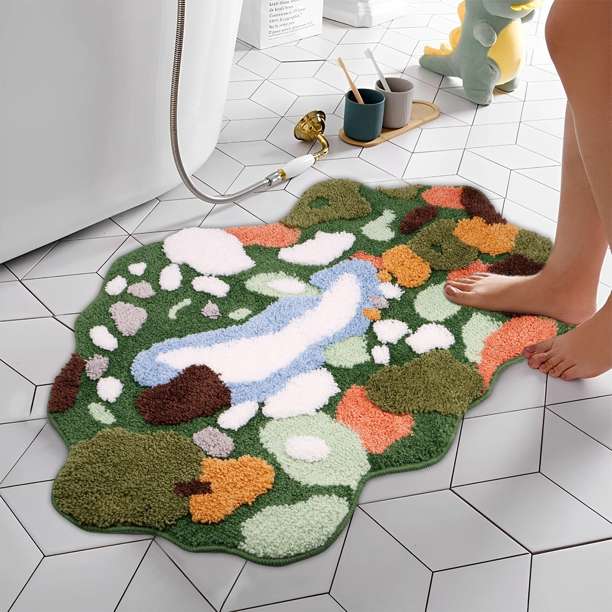 Moss Leaf Bathroom Rugs Non-Slip Moss Bath Mat Super Absorbent Bath Mat Soft Microfiber Machine Washable Shower Mat