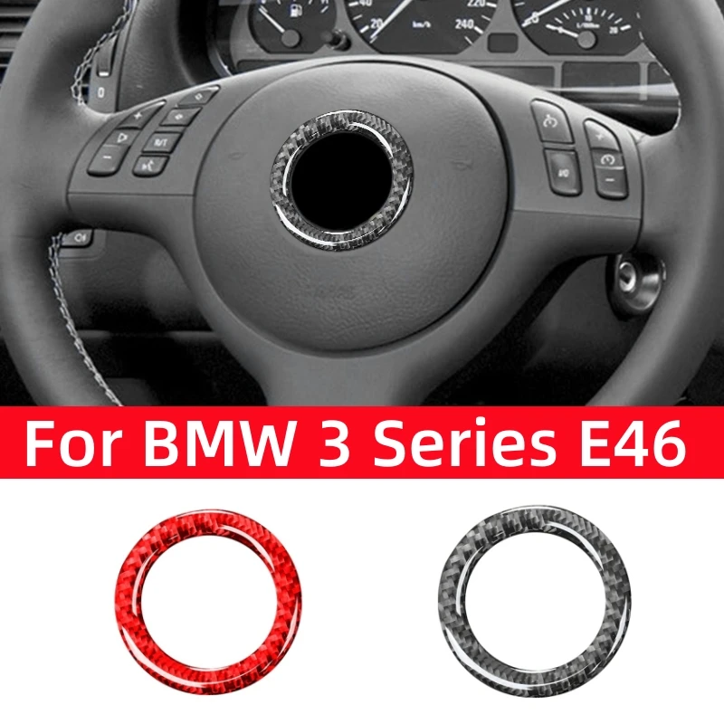 For BMW 3 Series E46 1999-2004 Car Accessories Carbon Fiber Interior Car Steering Wheel Panel Decorative Ring Trim Cover Sticker