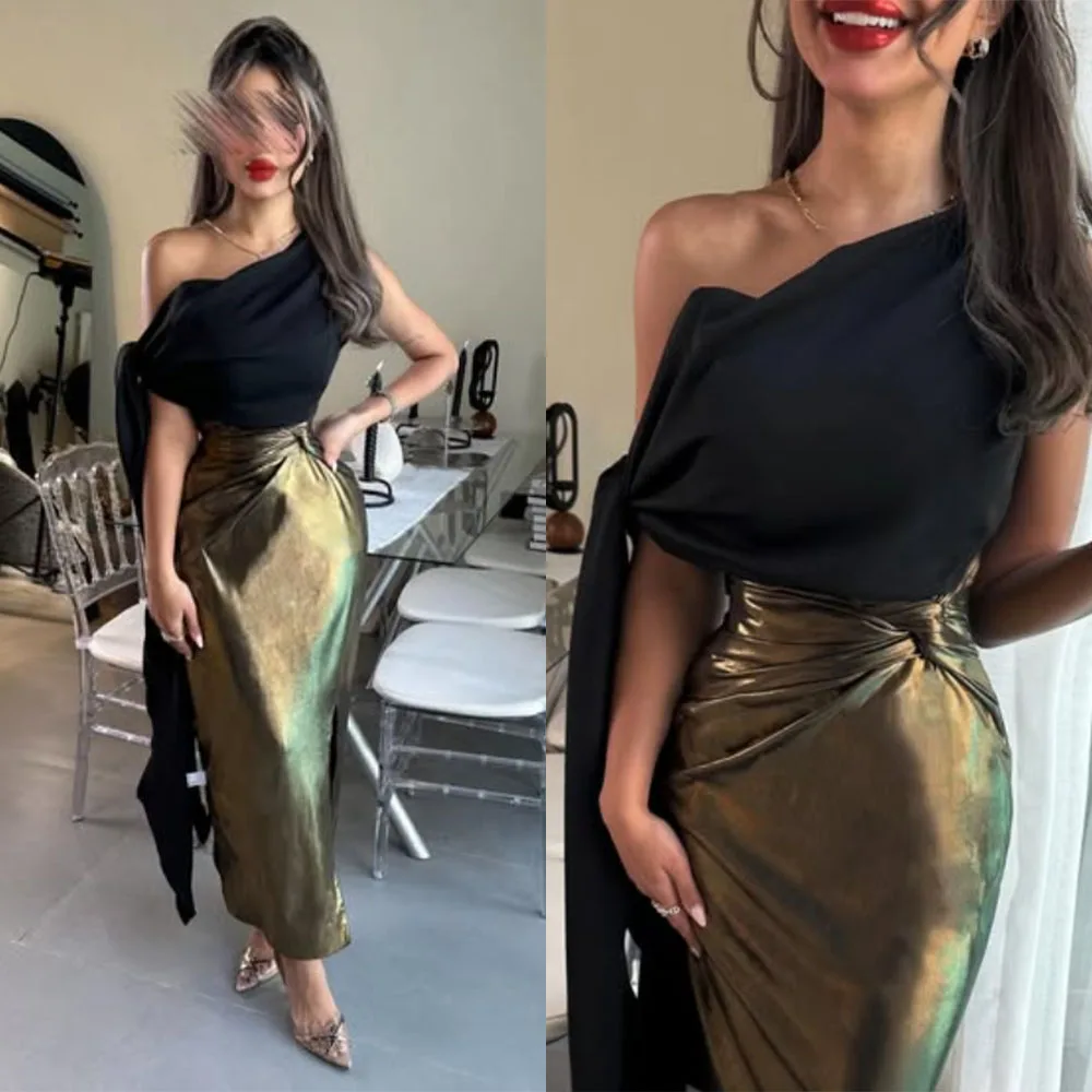 

High Quality Customized Ankle Length One Shoulder Color Contrast Stain Sleeveless Vestidos De Boda Para Fiestas Evening Dress