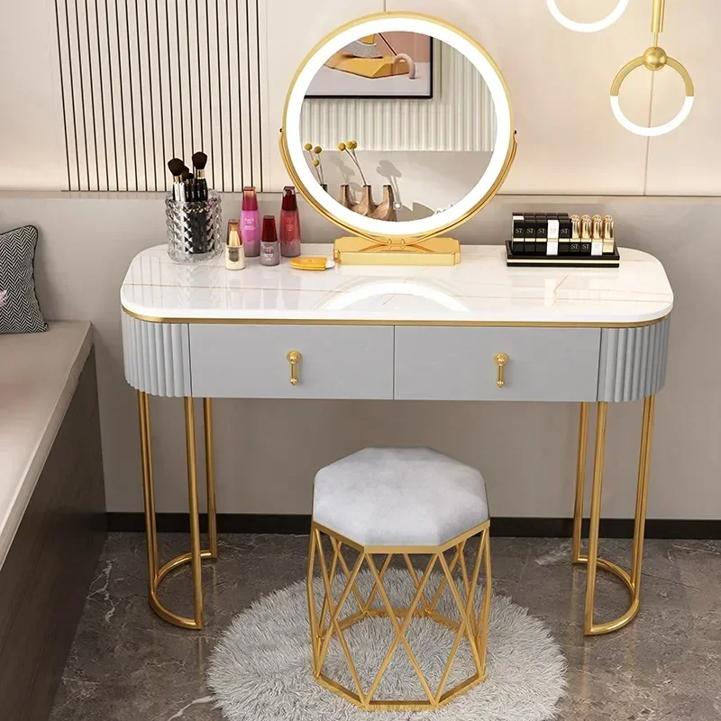 Bedroom Vanity Makeup Table Mirror Minimalist Luxury Toiletry Stool Multi Function Light Dresser Lamp Furniture