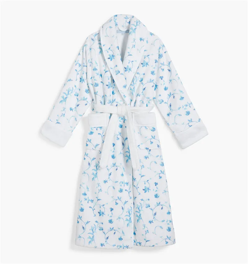 Hirigin Women Floral Fruit Plush Robes Long Sleepwear Fleece Plush Bathrobe Print V Neck Cute Casual Ladies Loungewear