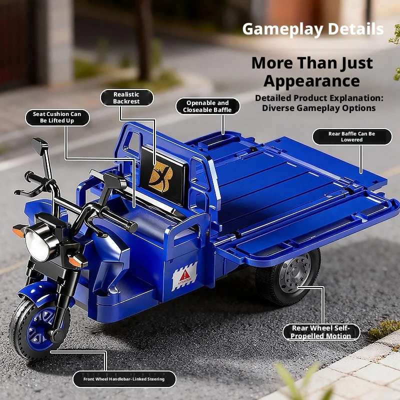 Realistic Lifelike Three-Wheeler Motorcycle Model Inertia Drive Tabletop Decoration Gift for Boys Children