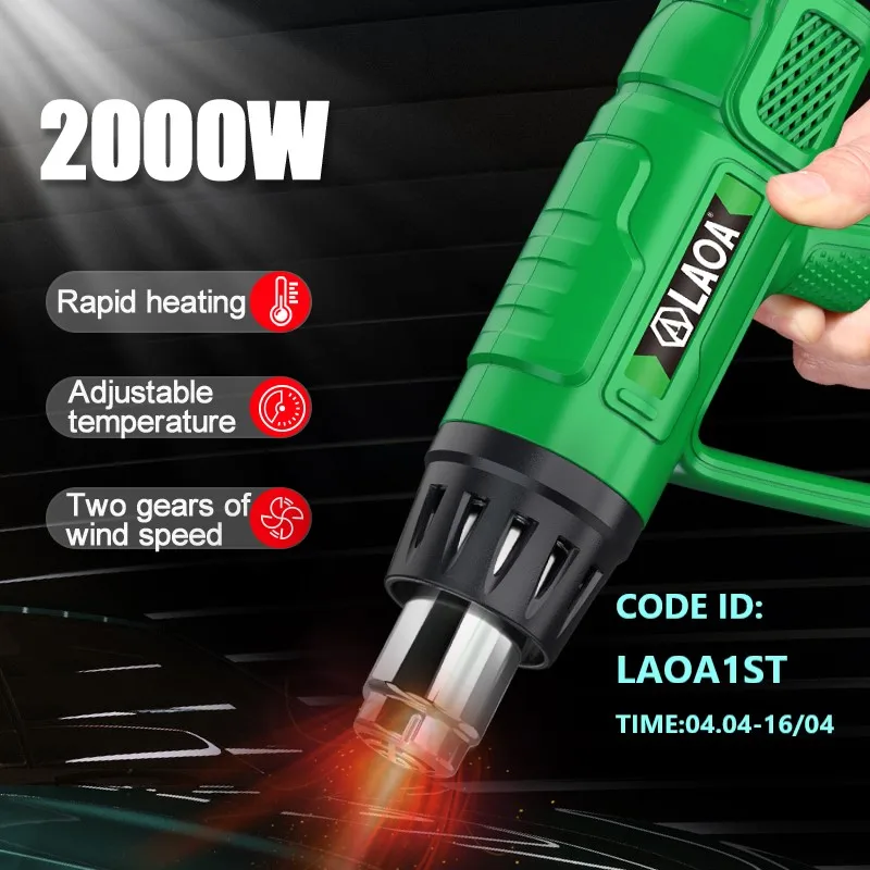Laoa-hot Air Gun 2000w Digital Heat Gun Film Car Film Temperatura Variável Shrink Embrulho Removedor de Tinta Ventilador Térmico Ventilador Térmico