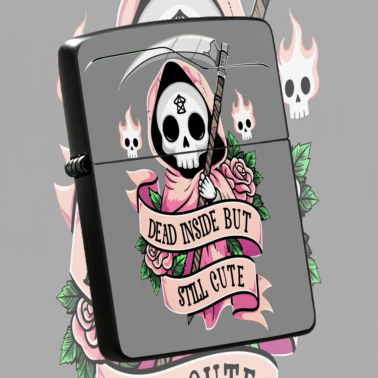 Cute Pastel Grim Reaper Lighter, Unique Dead Inside But Still Cute Graphic, Portable Windproof Lighter For Candles Camping Outdoor Activities, Aesthetic Festival Birthday Gift For Friends, Cool Trendy Daily Carry Access A Humorous And Inter