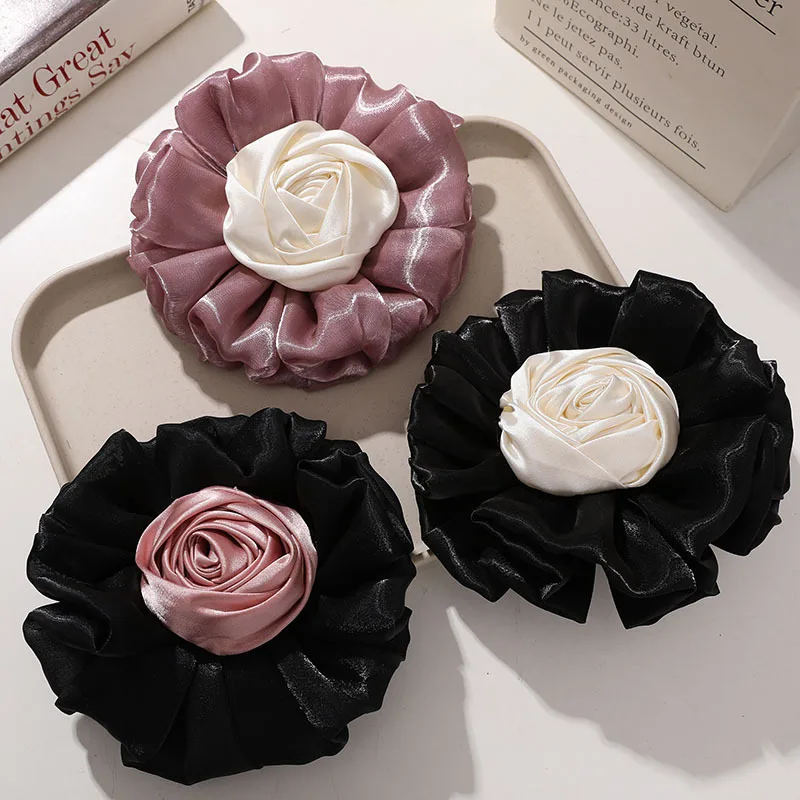 

French Elegant Temperament Satin Large-sized Rolled Flower Rose Brooch Women's Coat Accessory Pin Birthday Party Gift Corsage