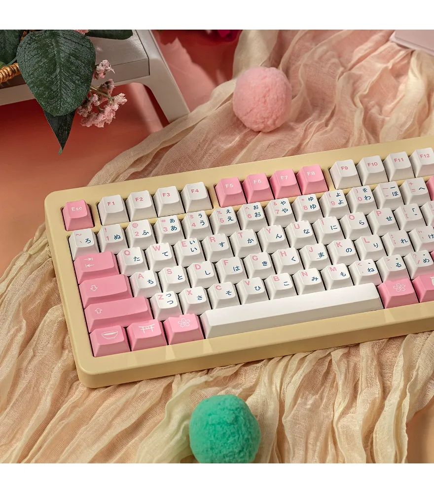 Pink white Sakura Japanese keycap 129 keys PBT sublimation original Wooting/Ace68 magnetic axis mechanical keyboard