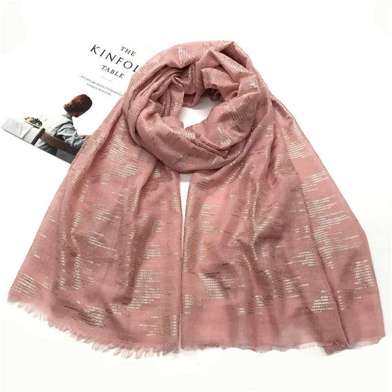 Stylish Glitter Soft Cotton Hijab Bead Tassel Shawls Ironing Gold Muslim Women Hijab Scarf Long Wraps Shimmer Scarf 180*80cm