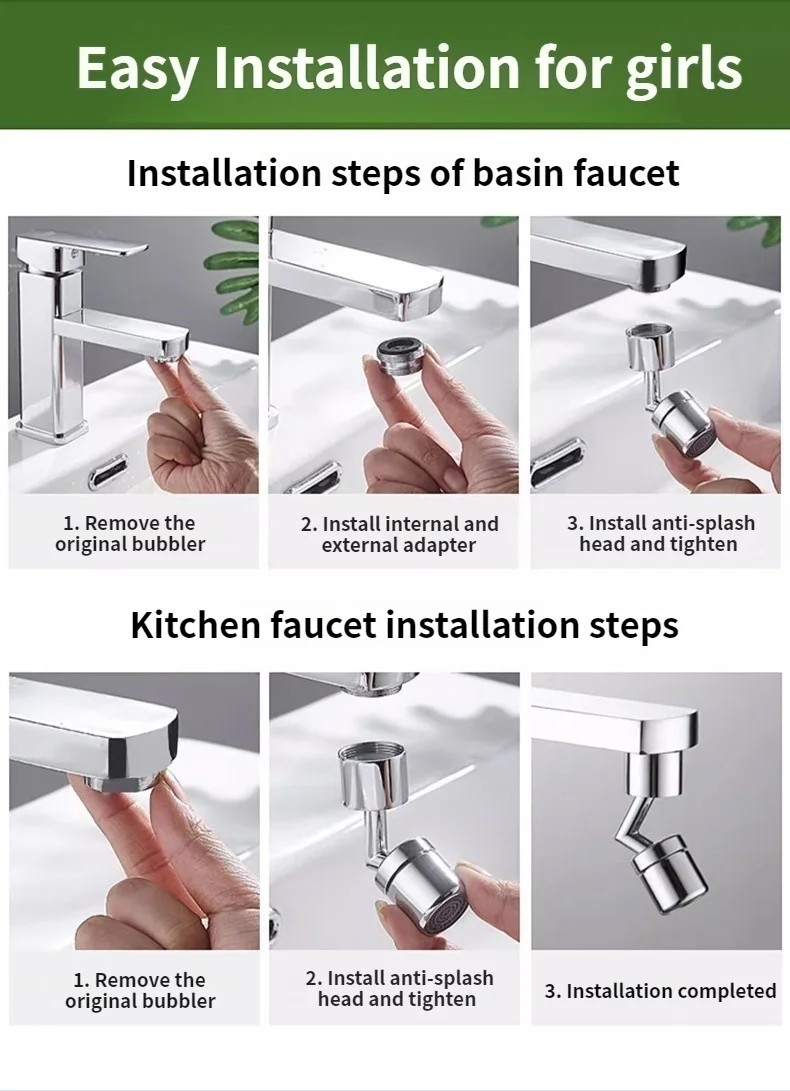 360° Dual Function Anti-splash Bubbler Kitchen Tap Aerator Bathroom Rotatable Extension Faucet Filter Dual Modes Bubbler Nozzle