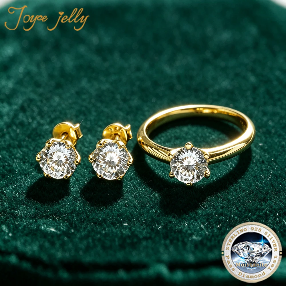 JoyceJelly JoyceJelly 3CT VVS D Moissanite Diamond Jewelry Set For Women Gold Color Sterling 925 Silver Ring Earrings Luxury Wedding Sets - Aliexpress Deal