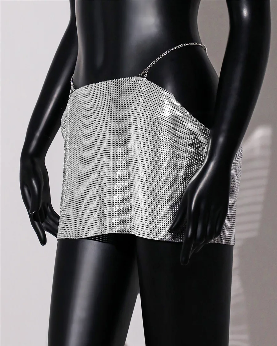 Akyzo sexy Metall Pailletten Strand Minirock Frauen Sommer Nachtclub Party Rock Rave Festival Outfit Y2k Streetwear Rock neu