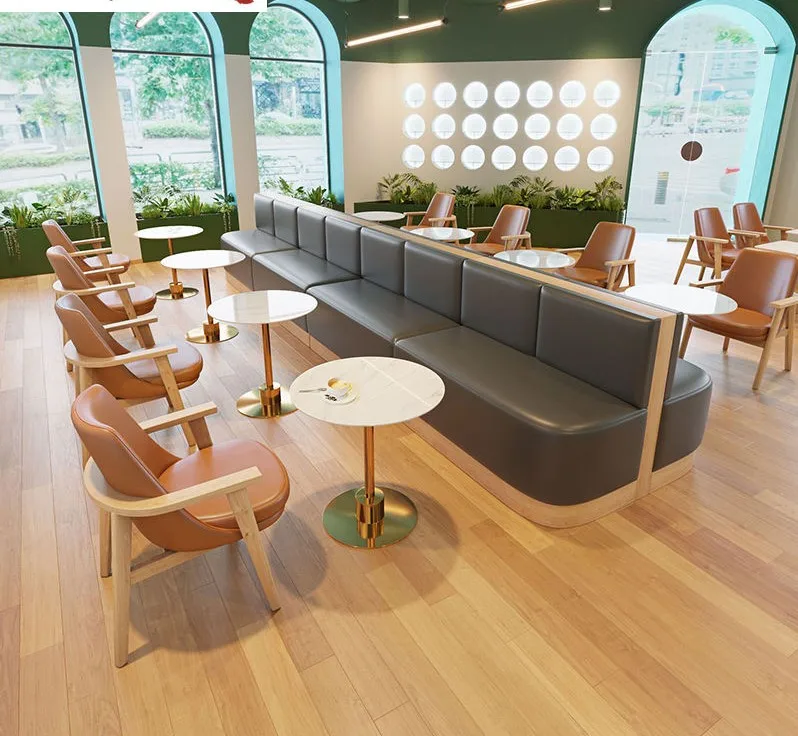 

Custom Coffee Shop Furniture Commercial Cafe Modern Luxury Wood Leather Restaurant Bench Booth Seating Table And Chairs Set