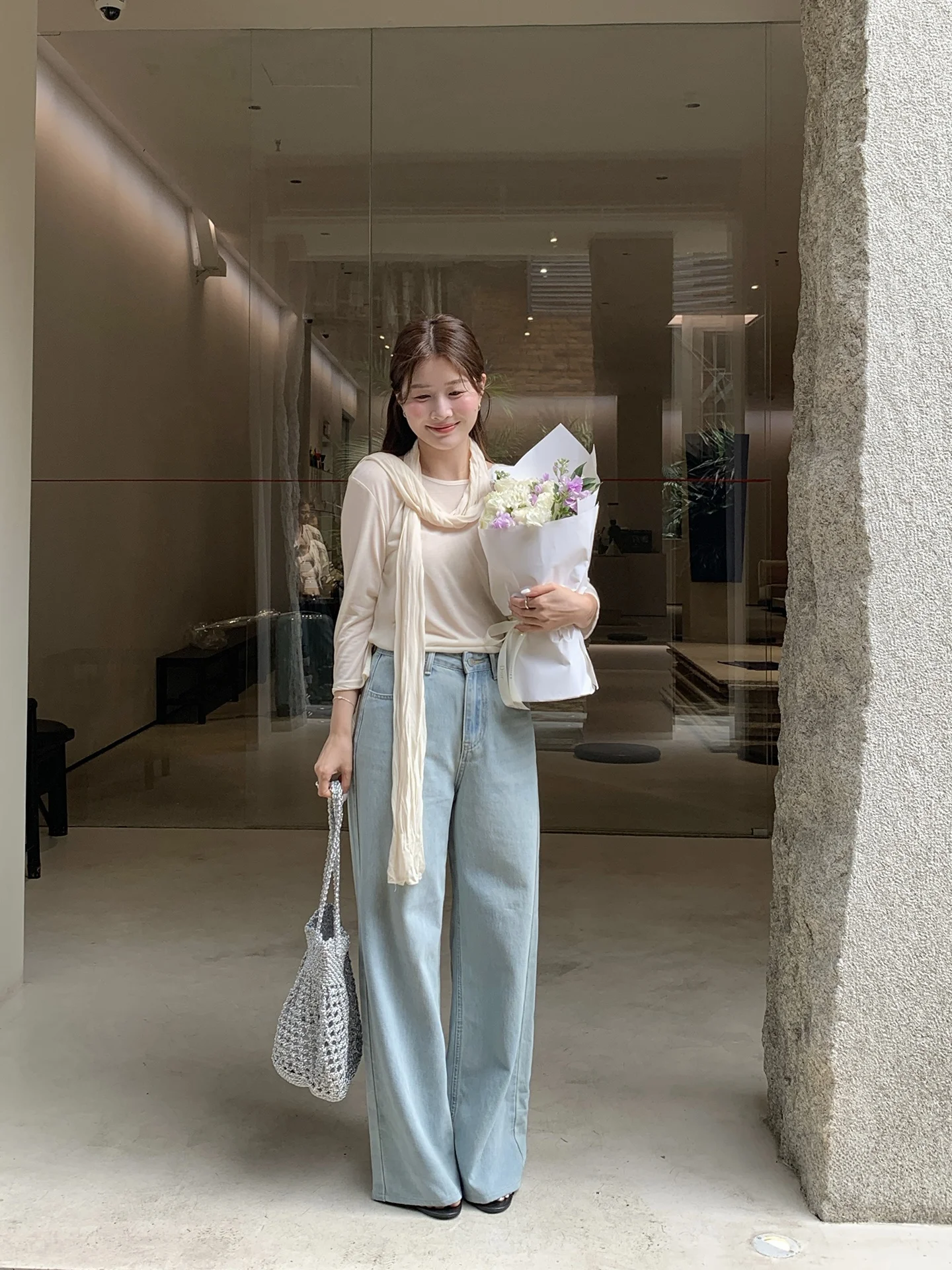 

100% Cotton High Waist Straight Leg Women's Jeans Korean Style Breathable Comfortable Detachable Tassel Long Pants