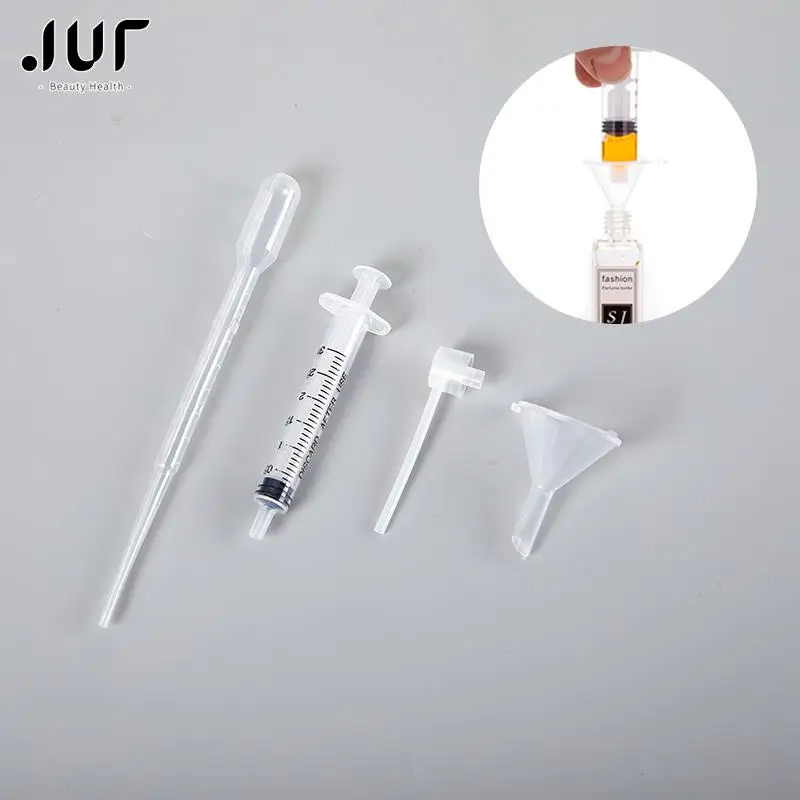 4pcs/Set Perfume Refill Tools Set Plastic Diffuser Syringe Straw Dropper Funnel Spray Dispensing Required Cosmetic Tools