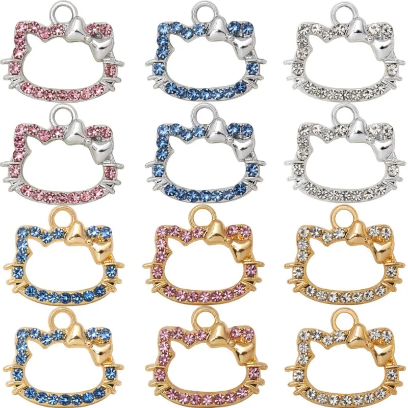 10pcs Hello Kitty Charms for Earrings Bracelets Pendants Necklaces Cartoon Cute Diamond Accessories DIY Jewelry Supplies