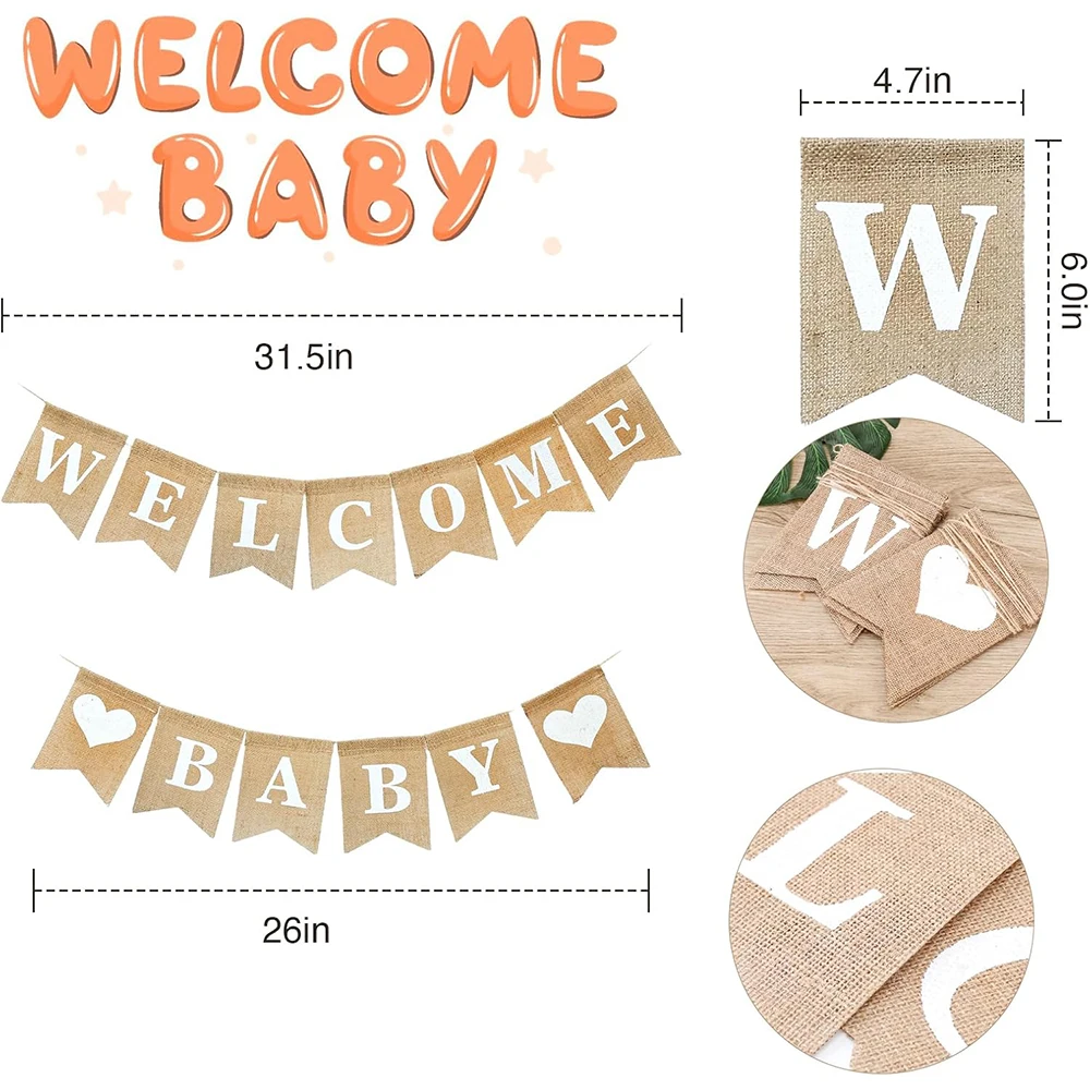 Welcome Baby Sign Burlap Banner Baby Shower Decoration Banner For Girls Boys Baby Announcement Sign Decorations Banners - view 3