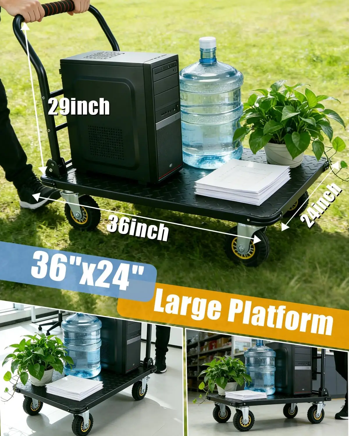 Heavy Duty Platform Truck Cart, 1800lb Capacity,Collapsible Flatbed Utility Cart with 6