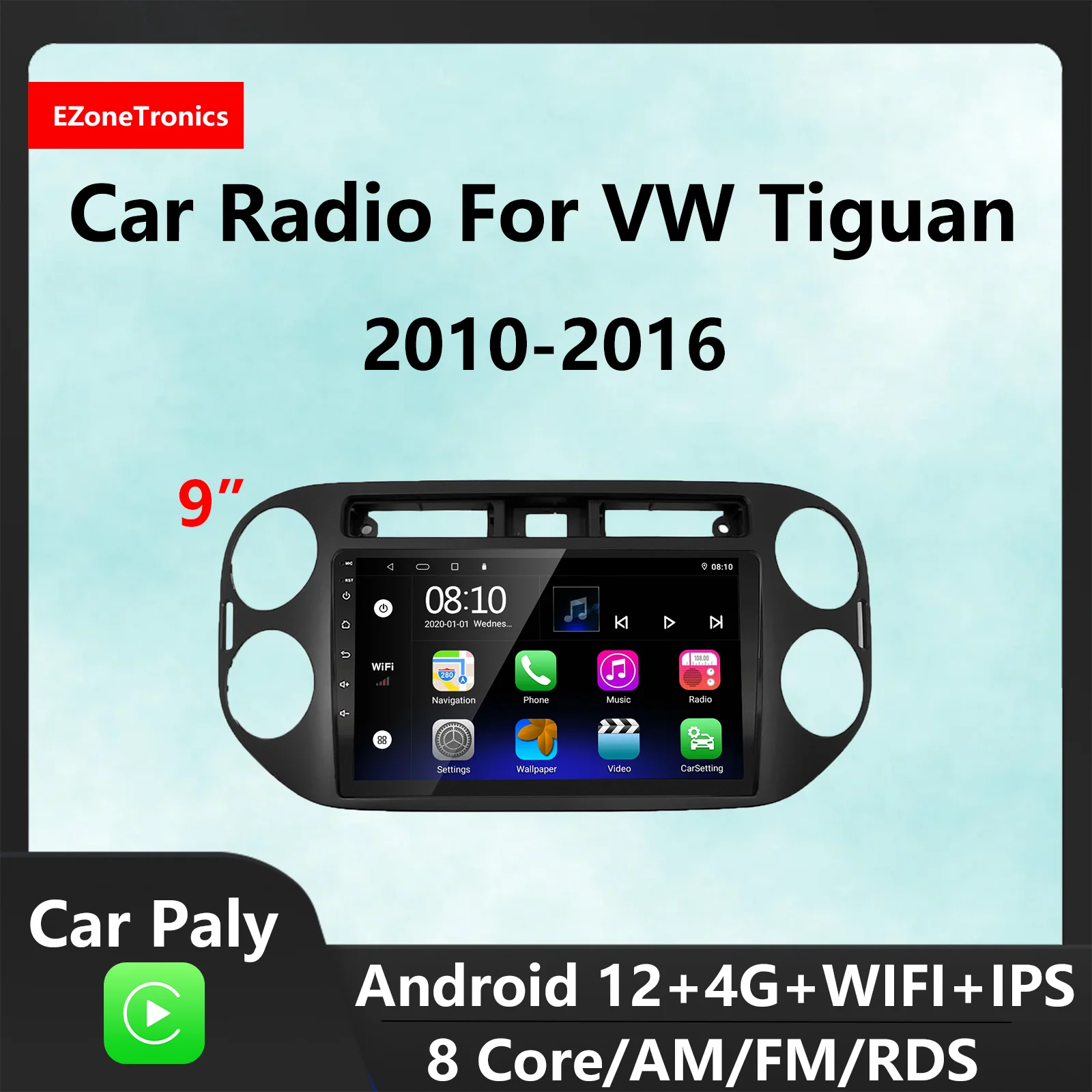 

EzoneTronics Android 12 CarPlay Android Auto CarRadio for VW Tiguan 2010-2016 360°Camera Multimedia Stereo DVD Player Navigation